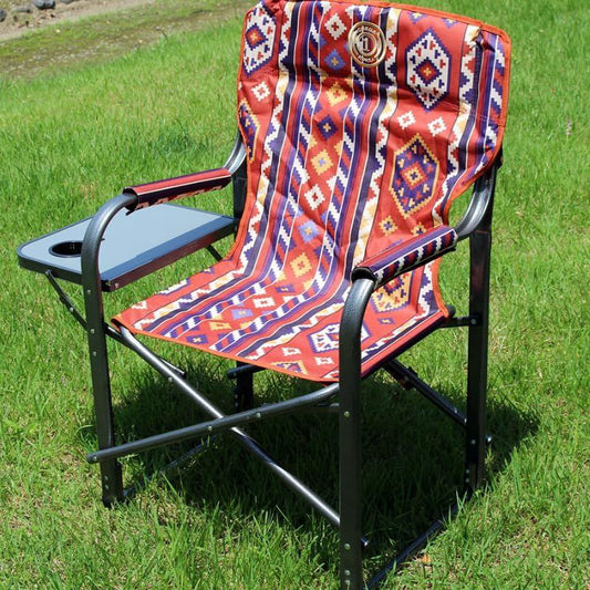 كرسي رحلات قابل للطي مع طاولة جانبية وحامل أكواب – مثالي للتخييم والرحلات