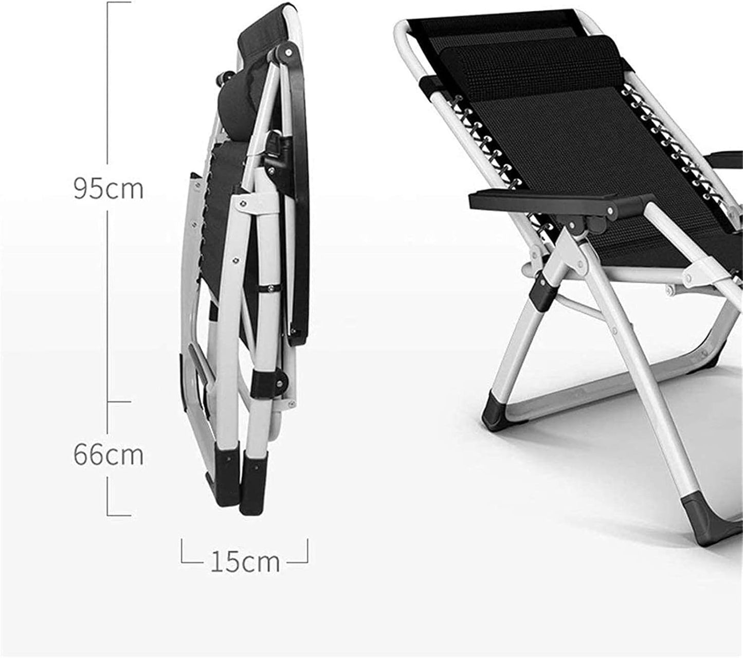 كرسي استرخاء قابل للطي متعدد الوضعيات مع وسادة رأس – هيكل معدني قوي وقماش مريح