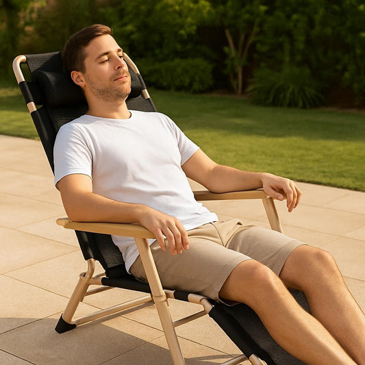 كرسي استرخاء قابل للطي متعدد الوضعيات – مثالي للرحلات والتخييم والحدائق