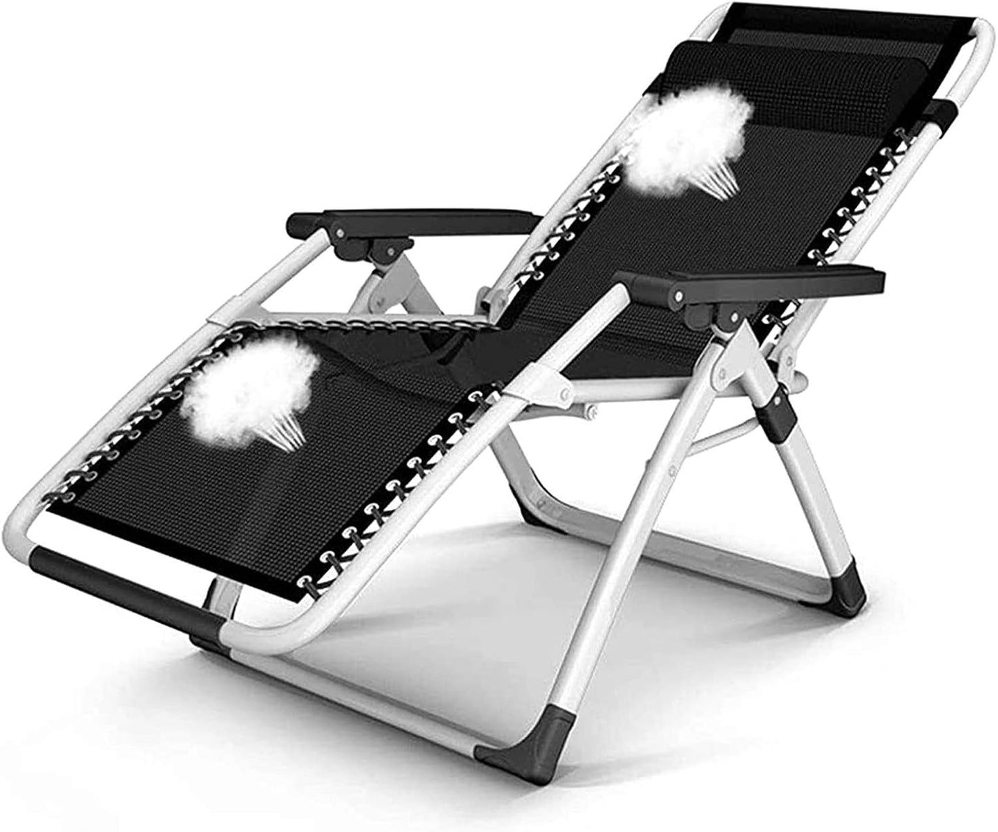 كرسي استرخاء قابل للطي متعدد الوضعيات مع وسادة رأس – هيكل معدني قوي وقماش مريح