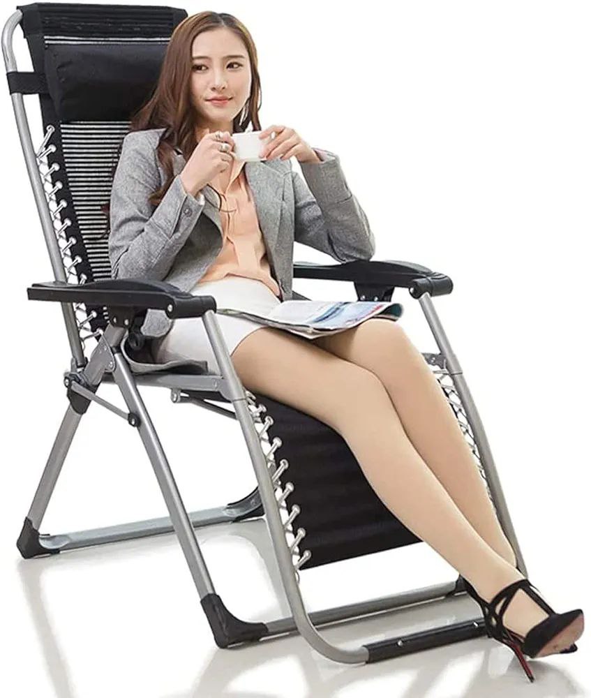 كرسي استرخاء قابل للطي متعدد الوضعيات مع وسادة رأس – هيكل معدني قوي وقماش مريح