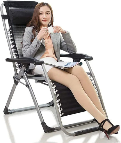كرسي استرخاء قابل للطي متعدد الوضعيات مع وسادة رأس – هيكل معدني قوي وقماش مريح