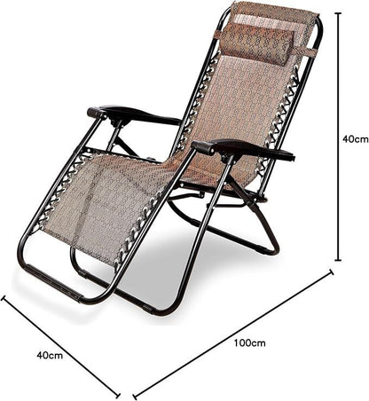 كرسي استرخاء قابل للطي متعدد الوضعيات مع وسادة رأس – هيكل معدني قوي وقماش مريح